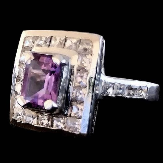 Bague argent rhodié Améthyste naturelle