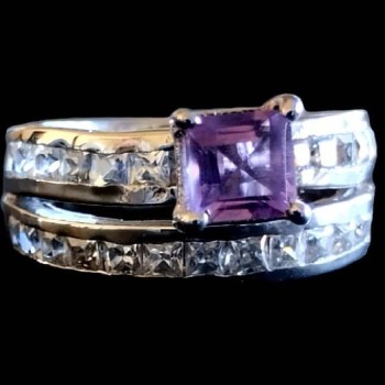 Bague argent rhodié Améthyste naturelle