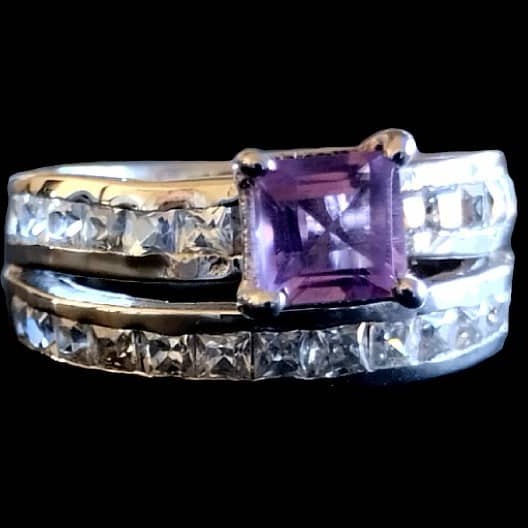Bague argent rhodié Améthyste naturelle
