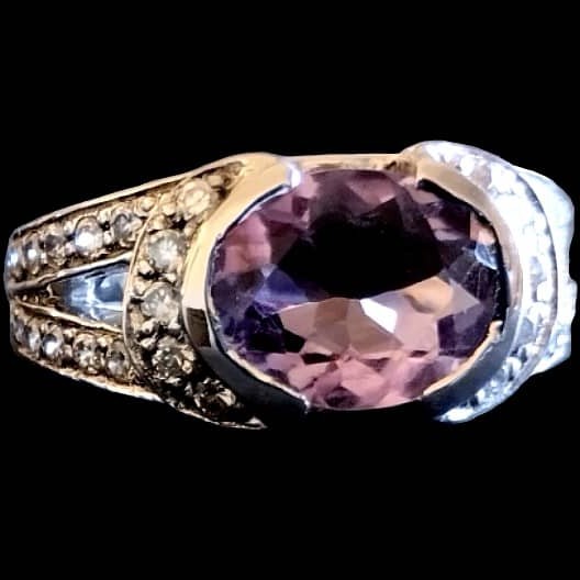 Bague argent rhodié Améthyste naturelle