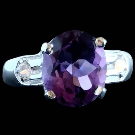 Bague argent rhodié Améthyste naturelle