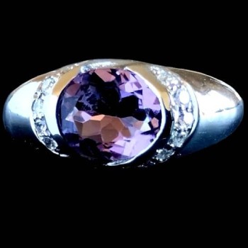 Bague argent rhodié Améthyste naturelle