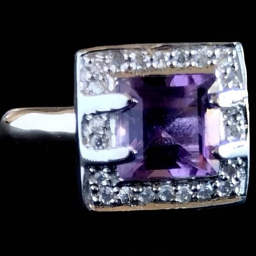 Bague argent rhodié Améthyste naturelle