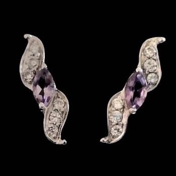 Bijoux indiens - Boucles d'oreilles indiennes rhodiées Améthyste