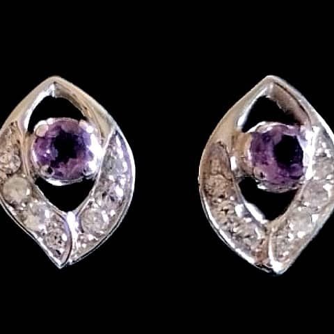 Bijoux indiens - Boucles d'oreilles indiennes rhodiées Améthyste