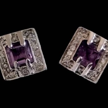 Bijoux indiens - Boucles d'oreilles rhodiées Améthyste