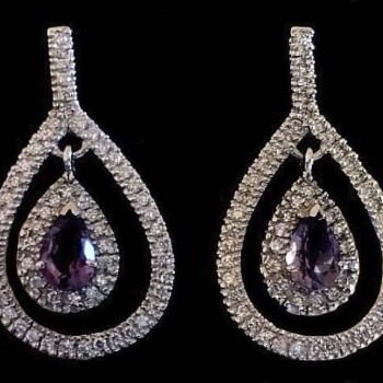 Bijoux indiens - Boucles d'oreilles indiennes rhodiées Améthyste