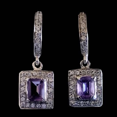 Bijoux indiens - Boucles d'oreilles indiennes rhodiées Améthyste