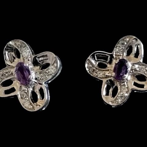 Bijoux indiens - Boucles d'oreilles indiennes rhodiées Améthyste