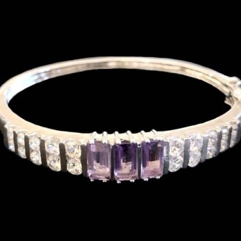 Bracelet argent rhodié Améthyste naturelle