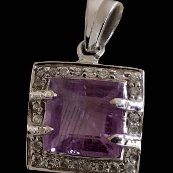 Bijoux indiens - Pendentif indien rhodié Améthyste