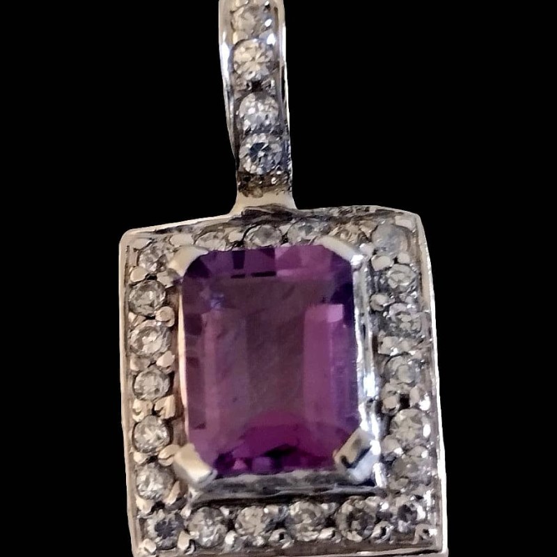 Bijoux indiens - Pendentif indien rhodié Améthyste