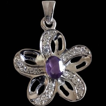 Bijoux indiens - Pendentif indien rhodié Améthyste