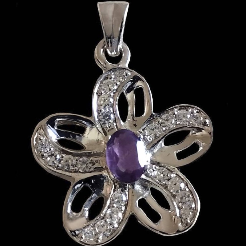 Bijoux indiens - Pendentif indien rhodié Améthyste